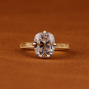 Luxury 14K <b>Solid</b> Gold Old Mine Cushion Cut Lab Grown Diamond Ring IGI Certified Vintage Solitaire Engagement Ring - Product Image 1