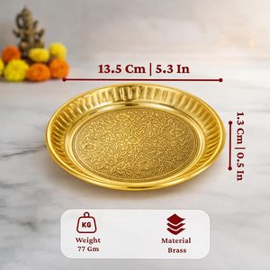 Puja traditionnel en laiton fait main |   Pooja Thali |   Assiette Arati Bartan Thambulam |   Gravé et conçu avec soin - 6 pouces - Product Image 5