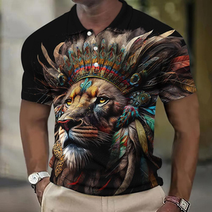 Camiseta de Manga Corta con Estampado 3D de León, Personalizada por Sublimación, Estilo Casual para Uso Diario, con Solapa, Diseño de Bestia Feroz, en Poliéster para Hombre - Product Image 6