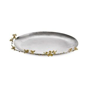 Luxury Hammered Stainless Steel <b>Serving</b> <b>Tray</b> with <b>Gold</b> Floral Branch Handles Decorative Metal Jewelry Plate for Hotel Wedding - Product Image 2