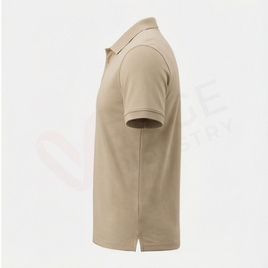 Polo Oxford pour homme en coton 100% beige à manches courtes, décontracté, respirant, coupe classique, uni, tissé - Product Image 3