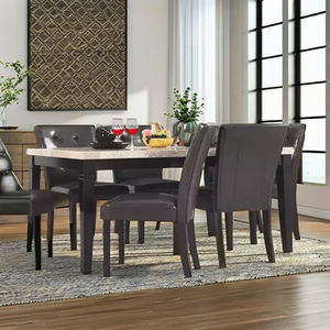 COLLECTION AMÉRICAINE ENSEMBLE DE SALLE À MANGER EN MARBRE NATUREL 1 + 6 - Product Image 1