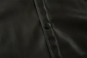 Chaqueta de cuero estilo urbano para hombre, negra, de verano, holgada, con solapa, de un solo botón, camisa de cuero de manga corta de PU para hombre - Product Image 3