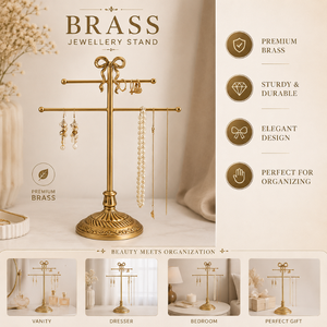 Elegant Brass Jewelry Stand with <b>Bow</b> Design Necklace <b>Holder</b> Earring Display Rack Bracelet Organizer for Vanity and Home Decor - Product Image 5