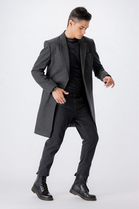 Abrigo largo de lana para hombre OEM, cuello vuelto, abotonadura sencilla, abrigo cálido de invierno, venta al por mayor - Product Image 4