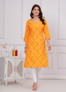 Women Yellow Printed <b>Kurti</b> Ethnic Casual Wear <b>Kurti</b>, Embroidery Work <b>Kurti</b> , Trendy <b>Kurti</b> , New Kurta - Product Image 4