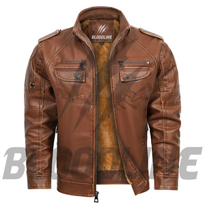Bloodline Men's Brown <b>Leather</b> <b>Jacket</b> With Fleece Lining Zipper Closure Classic Style <b>Winter</b> Wear - Product Image 1
