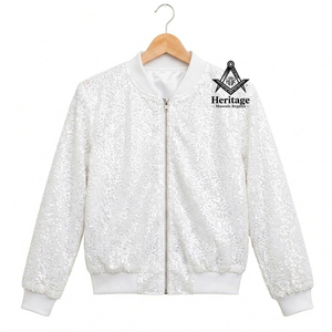 Heritage Masonic Regalia Women’s Flip White <b>Sequin</b> Varsity <b>Jacket</b> Embroidered Casual Spring Concert Wear Greek Apparel - Product Image 1