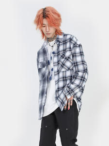 เสื้อเชิ้ตผ้าสักหลาดลายสก็อตทรงโอเวอร์ไซส์สำหรับผู้ชาย แขนยาว สไตล์สตรีทลำลอง ทรงปกติ ดีไซน์ลายทอ - Product Image 2