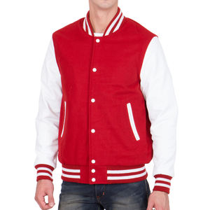 Veste universitaire rouge pour homme avec manches blanches, style bomber, veste décontractée de style baseball, mode collège et lycée, manteau chaud d'hiver - Product Image 1