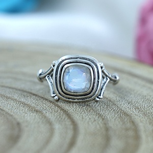 Vintage 925 Silver Rainbow <b>Moonstone</b> Rings Bezel Set Geometric Cushion Cut Natural Crystal Gemstone Unisex Everyday Wear <b>Jewelry</b> - Product Image 6