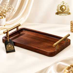 Curved Wooden Serving Tray With <b>Side</b> Handles Handcrafted Mango Wood Platter For Coffee <b>Table</b> And Kitchen Serving - Product Image 2