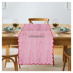 Luxury Embroidery Edge <b>Table</b> <b>Runner</b> Traditional Hand Block Print 100% Pure Cotton Fabric Embroidery Edge <b>Table</b> <b>Runner</b> Best - Product Image 1