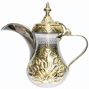 Dallah Árabe de Metal con Tapa en Latón y Acero para Servir Café y Té en Hoteles y Restaurantes - Product Image 1
