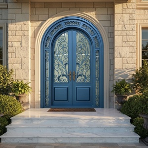 Royal Luxury Modern Wrought Iron Water Resistant Entry Door Geometric Glass Panels Arched Design <b>Swing</b> Style Exterior Door - Product Image 2