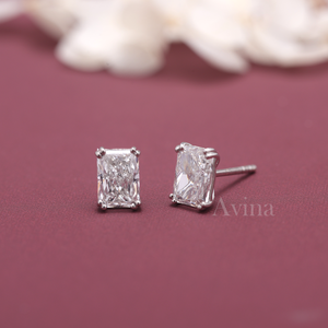 IGI Certified Lab Grown Diamond Radiant Cut Stud <b>Earrings</b> 18K White / Rose & Yellow Gold Rectangular Solitaire Diamond <b>Earrings</b> - Product Image 5