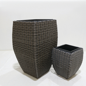 Modern Square PE Rattan <b>Planter</b> Pot Set Outdoor Garden Decor for Flower Green Plant PE Coated Minimalist Style - Product Image 1
