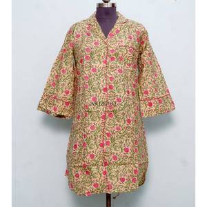 Chemise imprimée indienne la plus vendue avec ceinture à nouer, robe portefeuille faite main, tenue décontractée, chemise longue, manches kimono larges, 100 % coton doux - Product Image 4