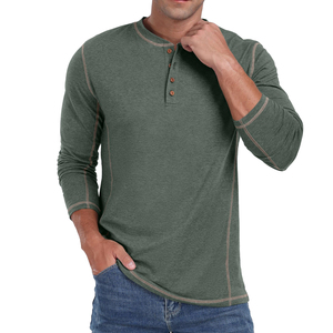 <b>Men's</b> Casual <b>Long</b> <b>Sleeve</b> <b>Henley</b> Shirts with Pocket Direct Factory Supplier High Street Style <b>Men</b> <b>Henley</b> Shirts In Bulk Quantity - Product Image 2