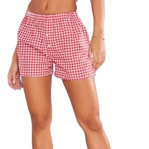 <b>Red</b> Solid High Waist Elastic Waist Knitted Cotton <b>Shorts</b> <b>Women</b> Casual Breathable Button Fly Loose Fit Summer Wear - Product Image 1