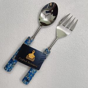 Premium Quality Salad Server Set <b>Epoxy</b> <b>Resin</b> with embedded stone Design spoon And fork set Kitchenware Utensil At best <b>Price</b> - Product Image 2
