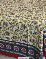 Nappe de table rectangulaire moderne en coton imprimé à la main avec motifs floraux, fabriquée en Inde, écologique, personnalisable, style bohème