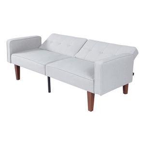 Divano Futon Moderno in Tessuto di Cotone con Gambe Regolabili in Legno e Metallo, Schienale Trapuntato Compatto per Soggiorno - Product Image 4