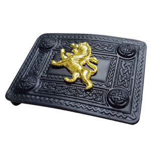 หัวเข็มขัดเข็มขัดกิลท์สก็อตแบบดั้งเดิมสีดำสนิท/หัวเข็มขัดกิลท์ลายเซลติก รูปสิงโตกำลังดึ๋ง คุณภาพสูงสุด ขายส่ง - Product Image 3