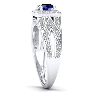 Bague en or massif 14K 18K avec saphir bleu taille ronde 0,4 carat, certifiée GRA, Moissanite, Bijoux fins - Prix de gros REYES - Product Image 3