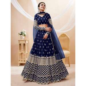 Preciosos vestidos de novia Georgette con lentejuelas Azul Marino-Lehenga Choli - Product Image 6