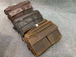 Ando <b>Bag</b> Men's Vintage Genuine Cowhide Leather Crossbody <b>Bag</b> with Multiple Zipper <b>Compartments</b> and Adjustable Strap - Product Image 4