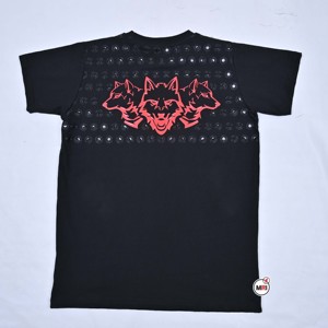 Wholesale Men's Black Short Sleeve T-Shirt With Red Wolf Print Crew Neck Cotton Jersey Breathable Regular Fit Animal Patt - Product Image 6