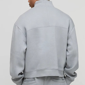 Sweat-shirt noir zippé en coton tricoté 100 % pour homme, col montant tendance, pull ODM anti-plis confortable pour un style décontracté et sportif - Product Image 5