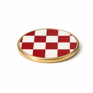 Juego de Posavasos de Aluminio Dorado de Lujo con Incrustaciones de Madreperla, Posavasos Decorativos Redondos con Diseño a Cuadros Verde y Morado, Premium - Product Image 5