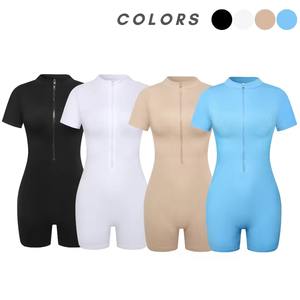 จั๊มสูทขาสั้นรัดรูปผู้หญิงแบบสั่งทำขายส่ง แขนสั้น ซิปหน้า กระชับสัดส่วน - Product Image 5