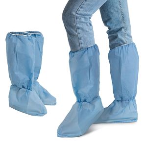 Copriscarpe monouso blu 18 pollici con elastico superiore alle caviglie 50 GSM copriscarpe antiscivolo traspirante confezione 100 (50 paia) per la sicurezza - Product Image 1