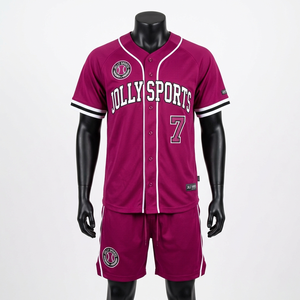 Mens Premium 180 GSM Polyester Baseball Jersey And Shorts <b>Set</b> Pink Sublimation Panel Design Custom Logo short <b>set</b> for men's - Product Image 2