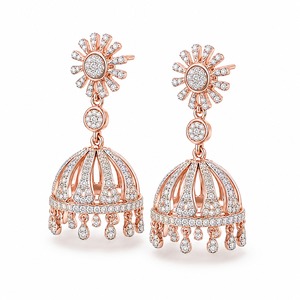 Pendientes de Diamantes Roy Diamond RE 138 en Oro Rosa, Joyería de Lujo para Mujer, Diseño de Flor con Engaste de Puntas, Chapado en Oro de 18K - Product Image 1