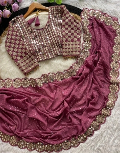 Sari de Rayón Georgette Reversible con Bordado Decorativo, Sin Arrugas, para Fiestas de Otoño, Estilo Bollywood - Product Image 6