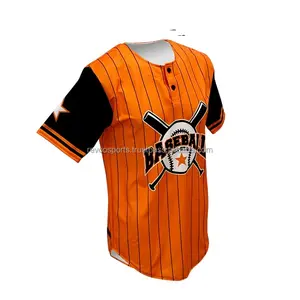 Sportswear Fashion Baseball Trikots zum Verkauf zwei Knopf O-Ausschnitt Orange mit schwarzen Nadel streifen Softball Trikots Männer Baseball Match