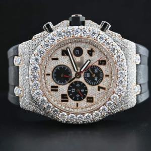 Reloj de Lujo con 10 Moissanitas Certificadas por GRA, Caja de Acero Inoxidable, Esfera de Cristal de Zafiro, Movimiento Mecánico, 44MM, Unisex - Product Image 1