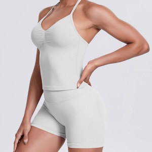 Women Cropped Yoga Bra Yoga Set One Shoulder Hanging <b>Neck</b> Vest Sports Underwear <b>Padded</b> Gym Seamless Fitness Breathable - Product Image 4