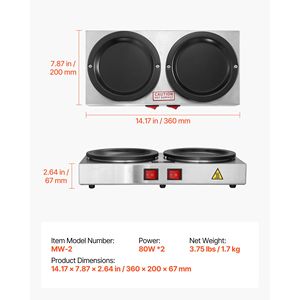 Chauffe-Cafetière Professionnel 80W x 2, Double Contrôle, Capacité 1,8L, Plaque Chauffante pour 2 Carafes - Product Image 5