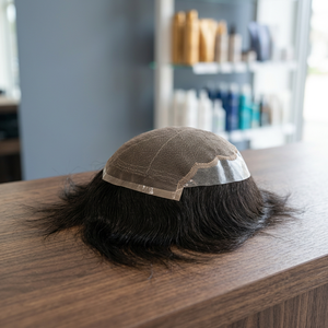 Peluca de cabello humano modelo Q6 para hombre, tupé para hombre, la densidad más baja en parche de cabello blanco para hombre, boutique en línea Alibaba, cabello humano virgen. - Product Image 4