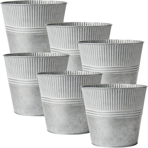 Macetas Galvanizadas, Cubos Metálicos Medianos para Flores, Macetas de Estilo Rústico para Exteriores, Cubo Metálico para Decoración del Hogar en Interiores, Juego de 6 - Product Image 1