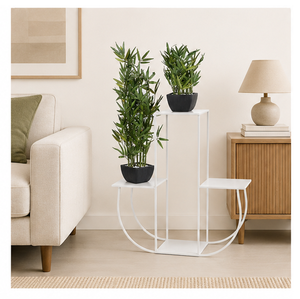 Support à plantes moderne à 3 niveaux en métal blanc, support géométrique minimaliste pour pots de fleurs, pour salon intérieur et balcon extérieur - Product Image 2