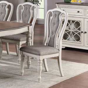 Set di 2 Sedie da Pranzo Vintage Bianche con Rivestimento in Tessuto Grigio Chiaro Stile Retrò - Product Image 4