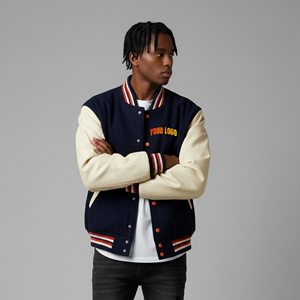 Veste universitaire d'hiver pour homme, personnalisée, brodée sur le devant, de haute qualité, 100% toile de laine, imperméable, coupe-vent, bicolore - Product Image 1