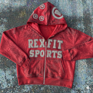 Sweat à capuche surdimensionné pour homme avec logo brodé Rexfit Sports, sans cordon, effet vieilli, fermeture éclair, tissu épais, personnalisable - Product Image 2