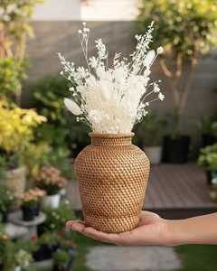 Florero de Mimbre Tejido a Mano, Maceta Decorativa Rústica de Mimbre para Decoración de Sala de Estar Estilo Boho o Casa de Campo - Product Image 6